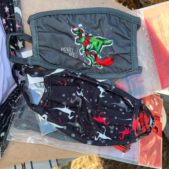 NWT youth Christmas cloth face mask Dinosaurs, plaid 3 face madk per package - Picture 10 of 12